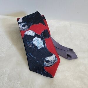 Ralph Marlin Polyester Black Red Gray Western Farmer Cow Print Necktie